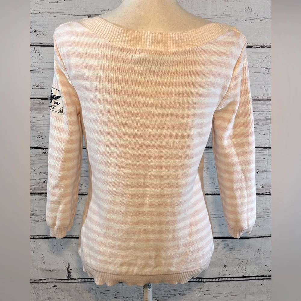 LAUREN JEANS COMPANY (Ralph Lauren) Sweater Vintage Boatneck Pink/White Stripe-M - Picture 3 of 3